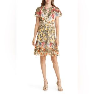 Tahari ASL Embroidered Short Sleeve Dress